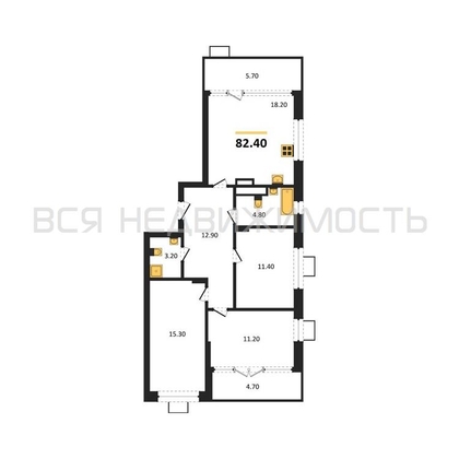 3-комнатная квартира, 82.4кв.м - изображение