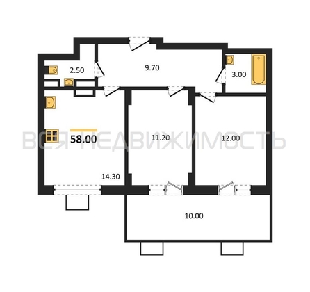 2-комнатная квартира, 58кв.м - изображение