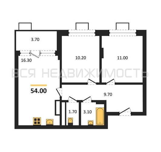 2-комнатная квартира, 54кв.м - изображение 0