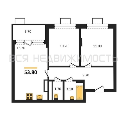 2-комнатная квартира, 53.8кв.м - изображение