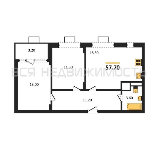 2-комнатная квартира, 57.7кв.м - изображение 0