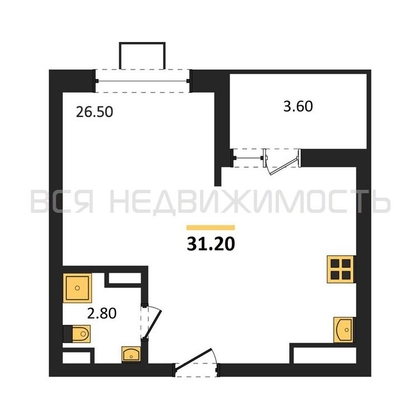 квартира-студия, 31,2кв.м. - изображение