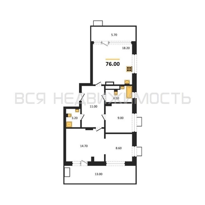 3-комнатная квартира, 76кв.м - изображение