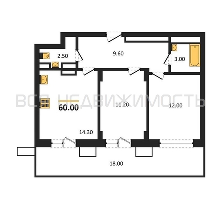 2-комнатная квартира, 60кв.м - изображение