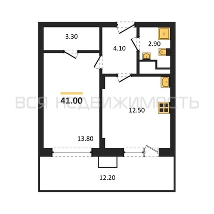 1-комнатная квартира, 41кв.м - изображение