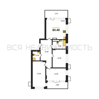 3-комнатная квартира, 83.4кв.м - изображение