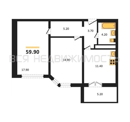 2-комнатная квартира, 59.9кв.м - изображение