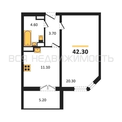 1-комнатная квартира, 42.3кв.м 1-комнатная квартира, 42.3кв.м - изображение 1