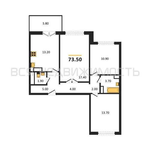 3-комнатная квартира, 73.5кв.м - изображение 0