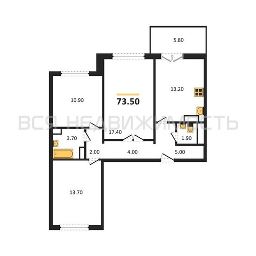 3-комнатная квартира, 73.5кв.м - изображение 0