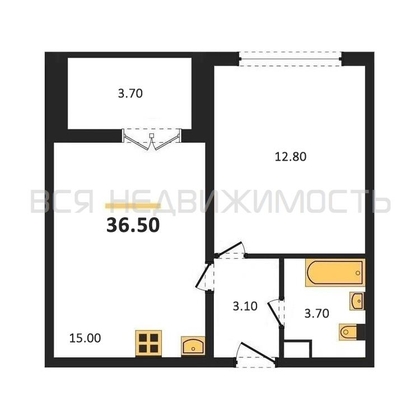 1-комнатная квартира, 36.5кв.м - изображение