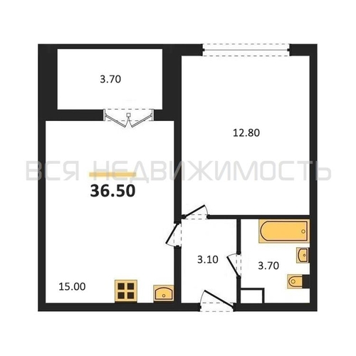 1-комнатная квартира, 36.5кв.м - изображение 0