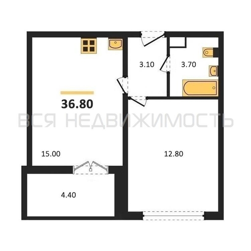 1-комнатная квартира, 36.8кв.м - изображение 0