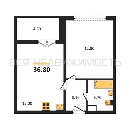 1-комнатная квартира, 36.8кв.м - изображение 0