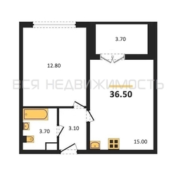 1-комнатная квартира, 36.5кв.м 1-комнатная квартира, 36.5кв.м - изображение 1