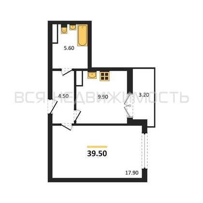 1-комнатная квартира, 39.5кв.м - изображение