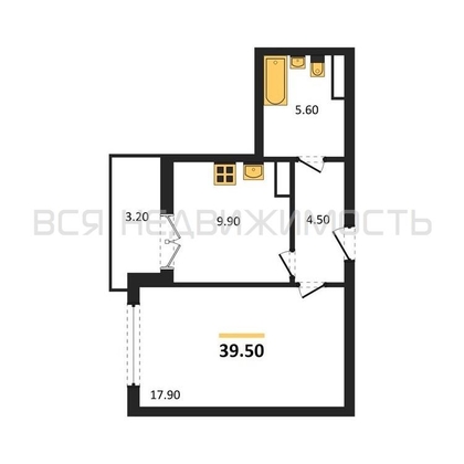 1-комнатная квартира, 39.5кв.м - изображение