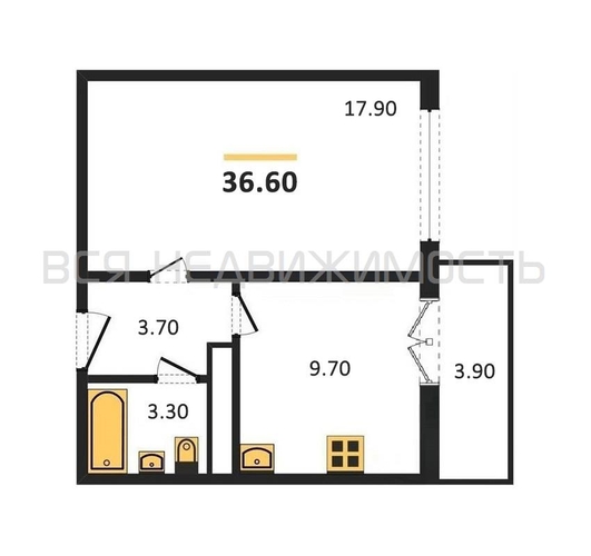 1-комнатная квартира, 36.6кв.м - изображение 0