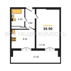 1-комнатная квартира, 39.9кв.м 1-комнатная квартира, 39.9кв.м - изображение 1