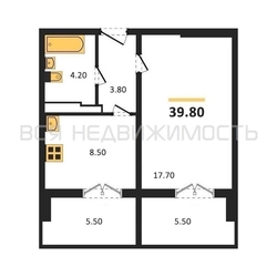 1-комнатная квартира, 39.8кв.м 1-комнатная квартира, 39.8кв.м - изображение 1