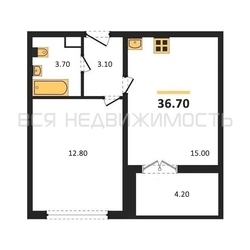 1-комнатная квартира, 36.7кв.м 1-комнатная квартира, 36.7кв.м - изображение 1