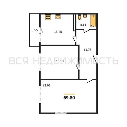 2-комнатная квартира, 68.97кв.м - изображение