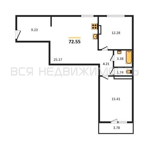 2-комнатная квартира, 72.55кв.м - изображение 0