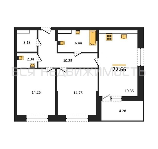 2-комнатная квартира, 72.66кв.м - изображение 0