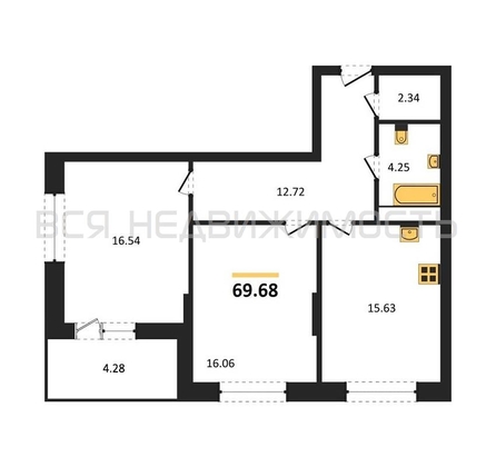 2-комнатная квартира, 69.68кв.м - изображение