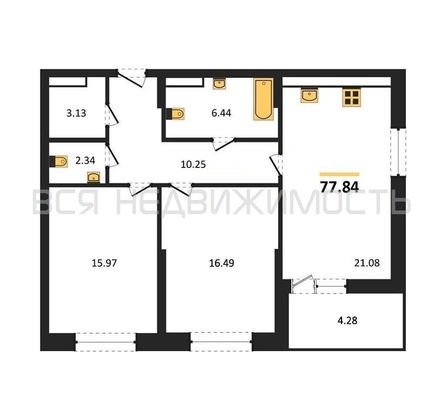 2-комнатная квартира, 77.84кв.м - изображение