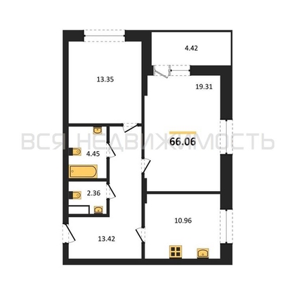 2-комнатная квартира, 66.06кв.м - изображение