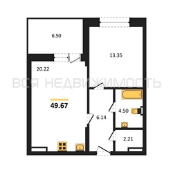 1-комнатная квартира, 49.67кв.м - изображение 1