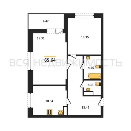 2-комнатная квартира, 65.64кв.м - изображение