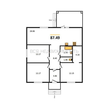 3-комнатная квартира, 87.49кв.м - изображение