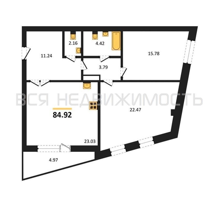 2-комнатная квартира, 84.92кв.м - изображение