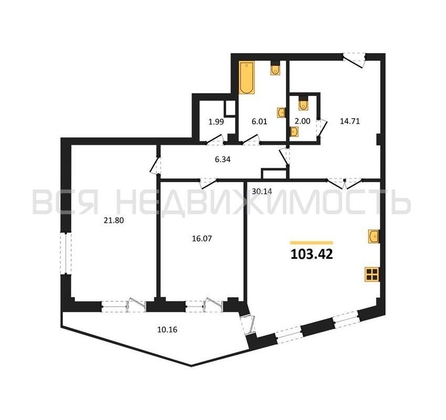 2-комнатная квартира, 103.42кв.м - изображение