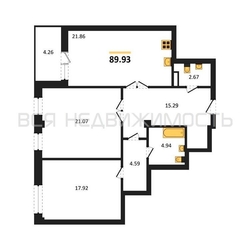 2-комнатная квартира, 89.93кв.м 2-комнатная квартира, 89.93кв.м - изображение 1
