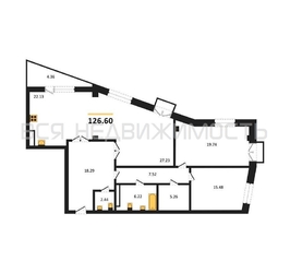 3-комнатная квартира, 126.6кв.м 3-комнатная квартира, 126.6кв.м - изображение 1