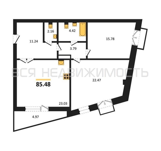 2-комнатная квартира, 85.48кв.м - изображение 0