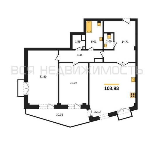 2-комнатная квартира, 103.98кв.м - изображение 0