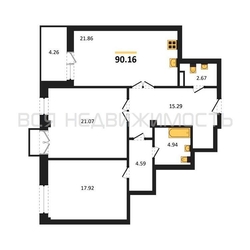 2-комнатная квартира, 90.16кв.м 2-комнатная квартира, 90.16кв.м - изображение 1