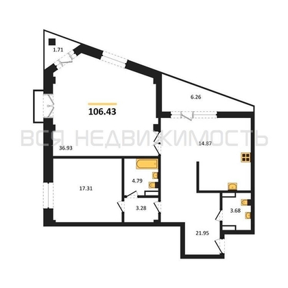 2-комнатная квартира, 106.43кв.м - изображение