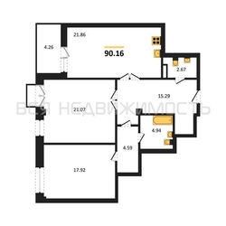 2-комнатная квартира, 90.16кв.м 2-комнатная квартира, 90.16кв.м - изображение 1