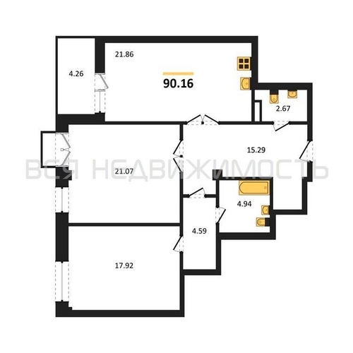 2-комнатная квартира, 90.16кв.м - изображение 0