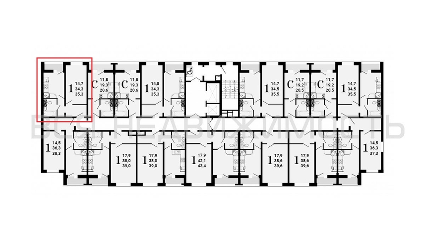 1-комнатная квартира, 35.3кв.м - изображение 1
