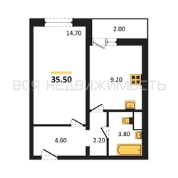 1-комнатная квартира, 35.5кв.м 1-комнатная квартира, 35.5кв.м - изображение 1