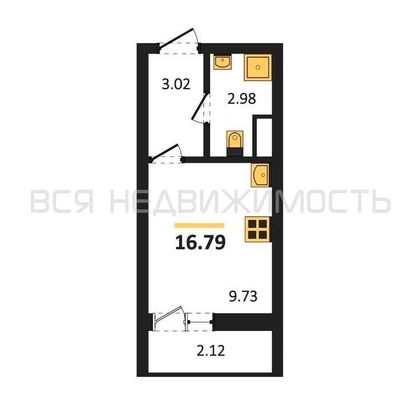 квартира-студия, 16,79кв.м. - изображение