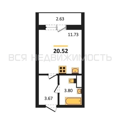 квартира-студия, 20,52кв.м. - изображение