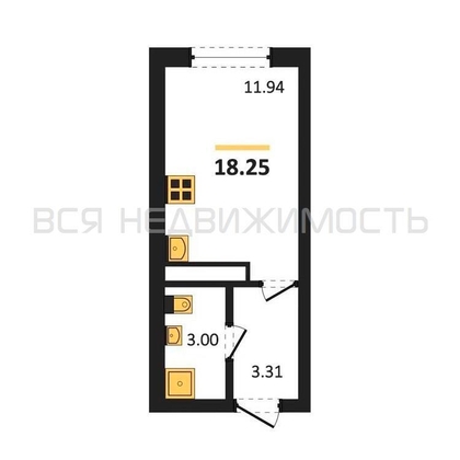 квартира-студия, 18,25кв.м. - изображение