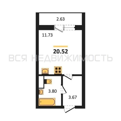 квартира-студия, 20,52кв.м. - изображение